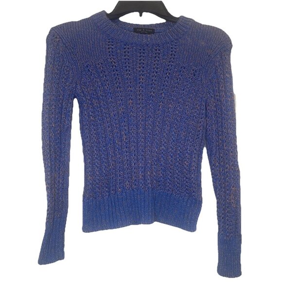 Rag & Bone Womens Blue Open Weave Wool Blend Crewneck Pullover Sweater Sz XS - Picture 1 of 9